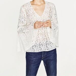 Zara bell sleeve lace white top
